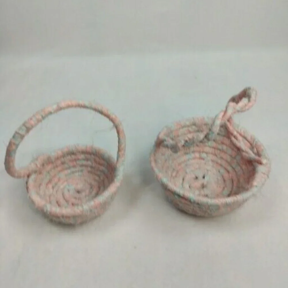 Lot Of 6 Vintage Handmade Fabric Rope Baskets Quilt Remnant Patterns‎ BOJO - Picture 13 of 16